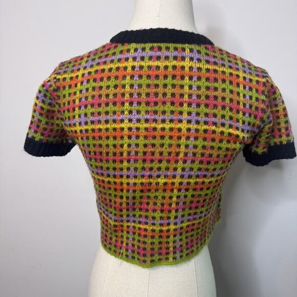 Y2K 90s Plaid Crop Top Baby Tee Sweater • Grunge Fairy Alt Girl Babe X Girl M - Picture 3 of 5